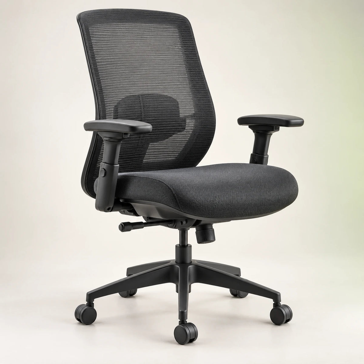 Charcoal ergonomic office chair with adjustable armrests and lumbar support