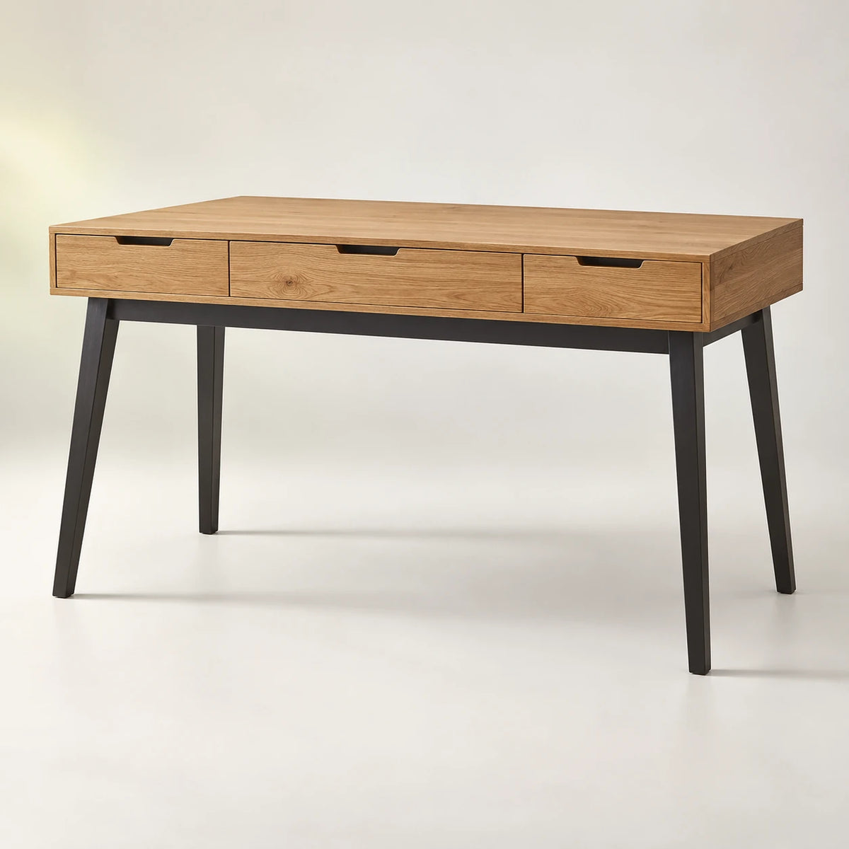 Oak veneer writing desk with built-in drawers
